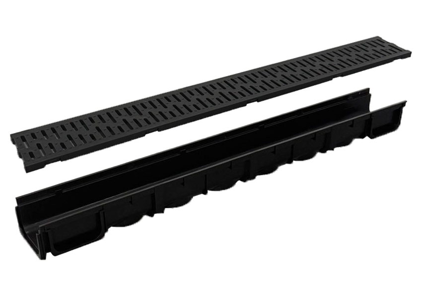 UHNL  PP Plastic Drainage Channel EN1433 Class A15-1m complete with Black Plastic Grate