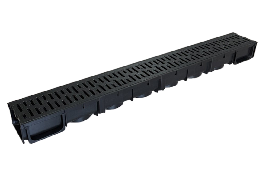 UHNL Drainage Channel made in PP material EN1433 Class A15 -1m complete with Black Plastic Grate